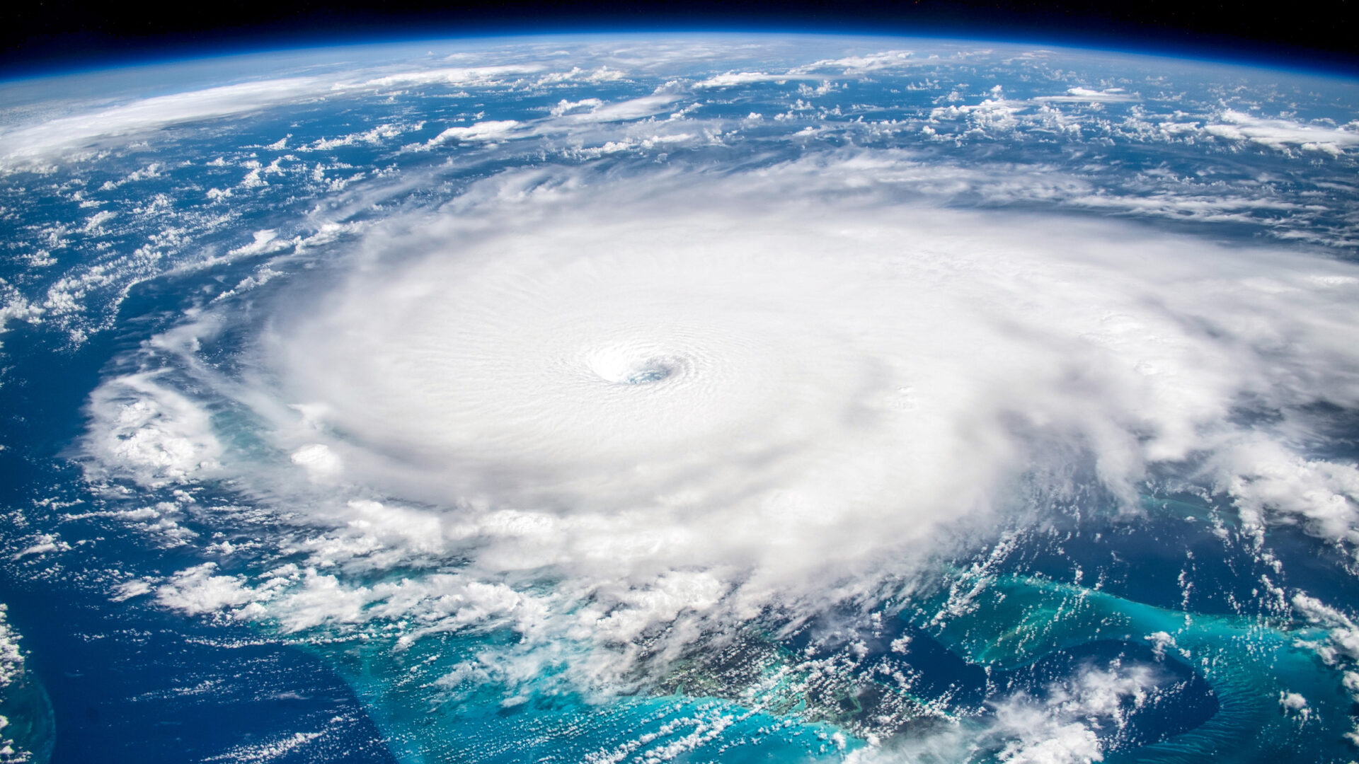 A digitally enhanced satellite view of hurricane Dorian from 2019.