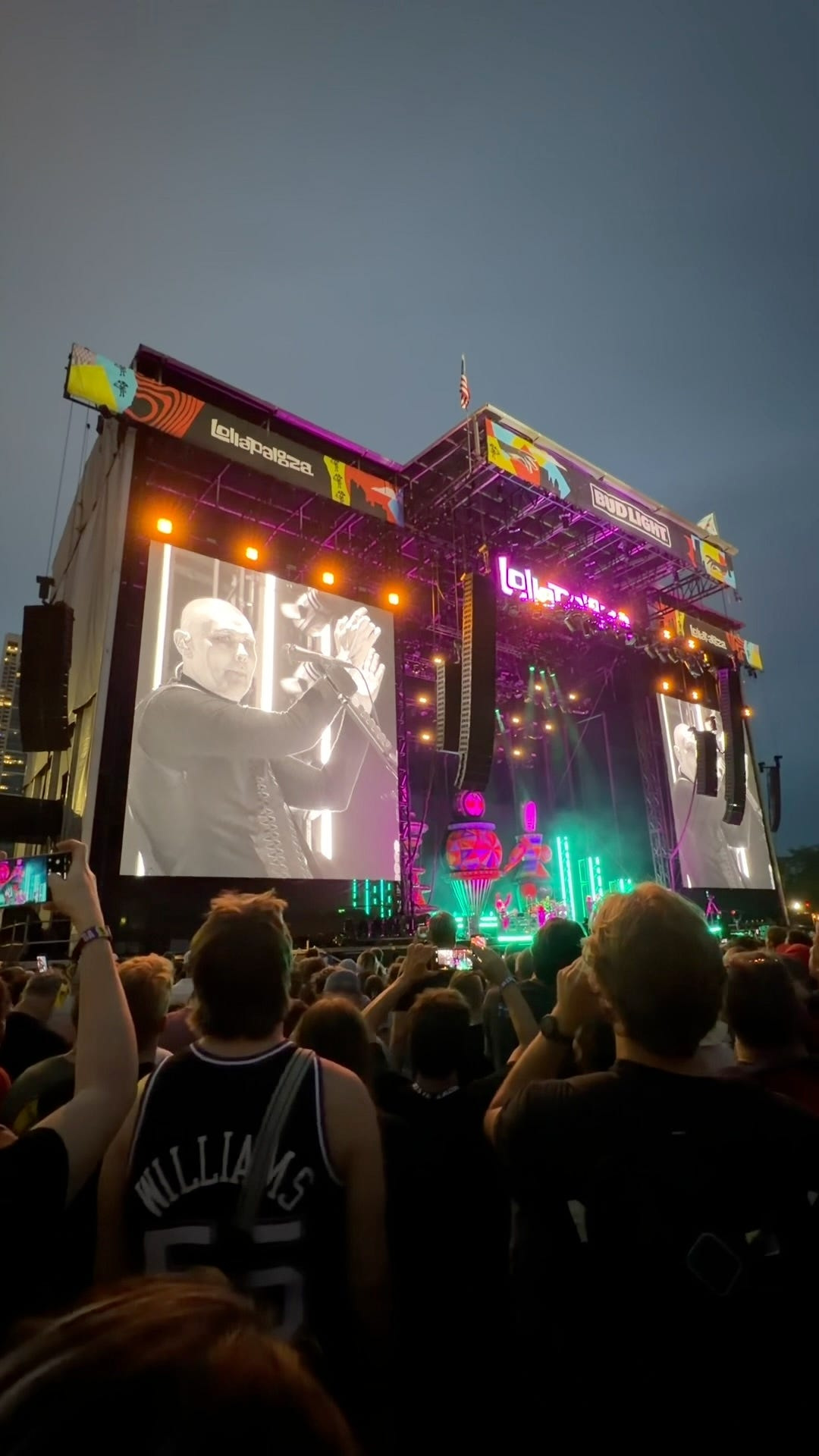 Billy Corgan of Smashing Pumpkins performing on stage at Lollapalooza