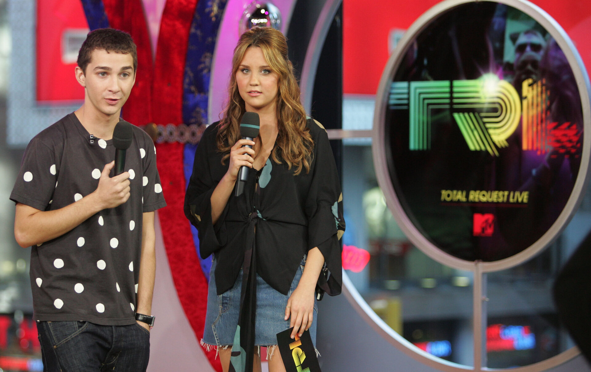 Shia LaBeouf and Amanda Bynes on the set of MTV's Total Request Live in New York City
