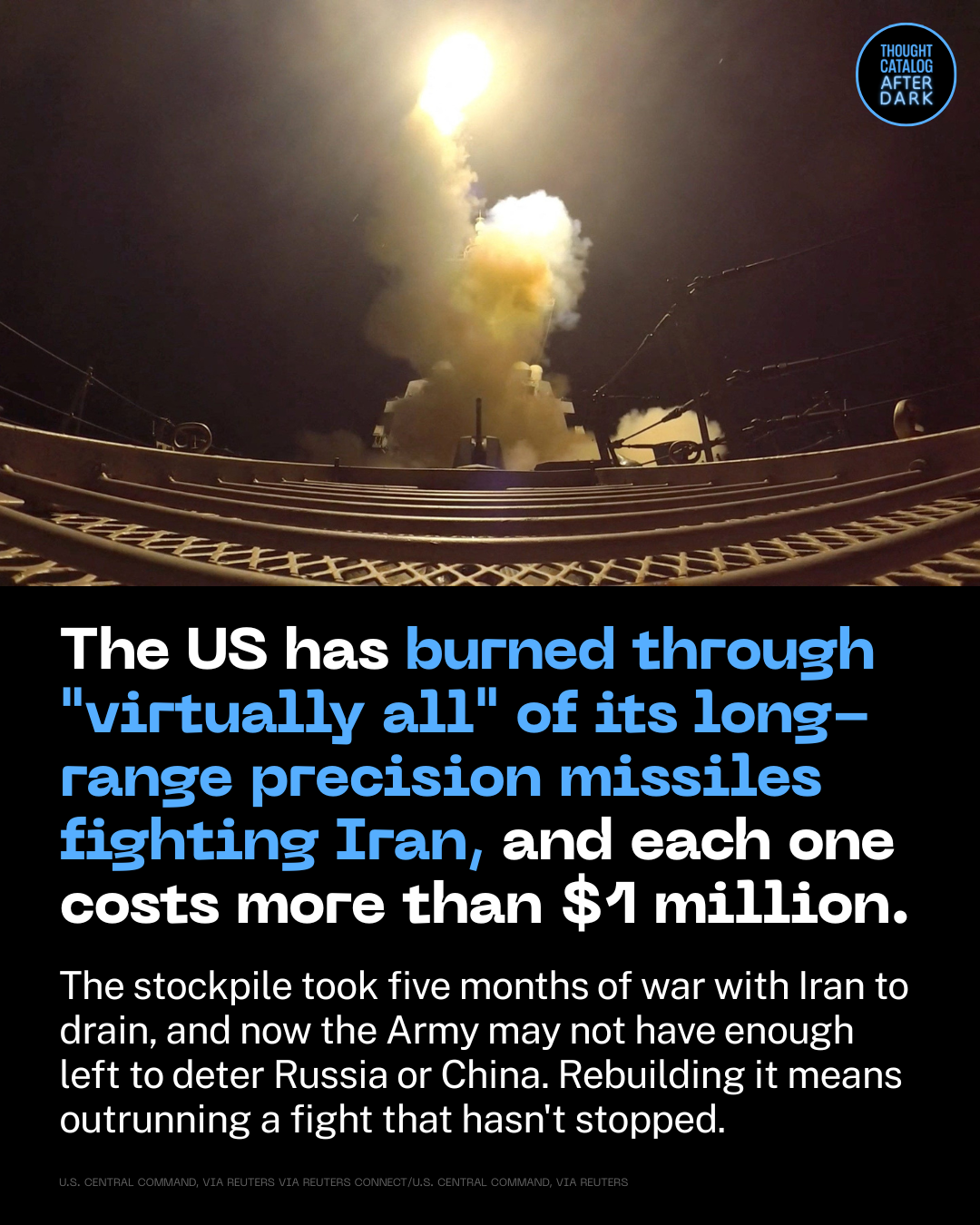 The US Has Burned Through “Virtually All” of Its Long-Range Precision Missiles Fighting Iran, and Each One Costs More Than  Million