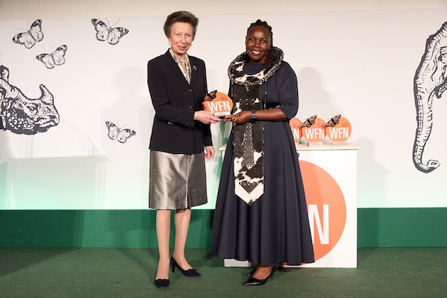 Charity Patron, HRH Princess Anne, presented Dr Moreangels Mbizah with a 2026 Whitley Award in April 2026 to expand a coexistence model of conservation in northern Zimbabwe. Credit: Whitley Fund for Nature