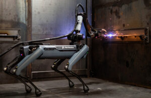 Rove pairs Path Robotics' Obsidian physical AI model with a mobile robotic quadruped to bring autonomous welding beyond fixed cells, deploying directly onto large assemblies and immovable structures across shipbuilding, heavy industry, and construction. The companies partnered in August 2026.