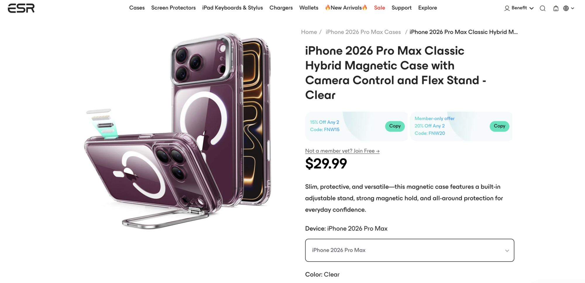 ESR clear iPhone 18 Pro Max case