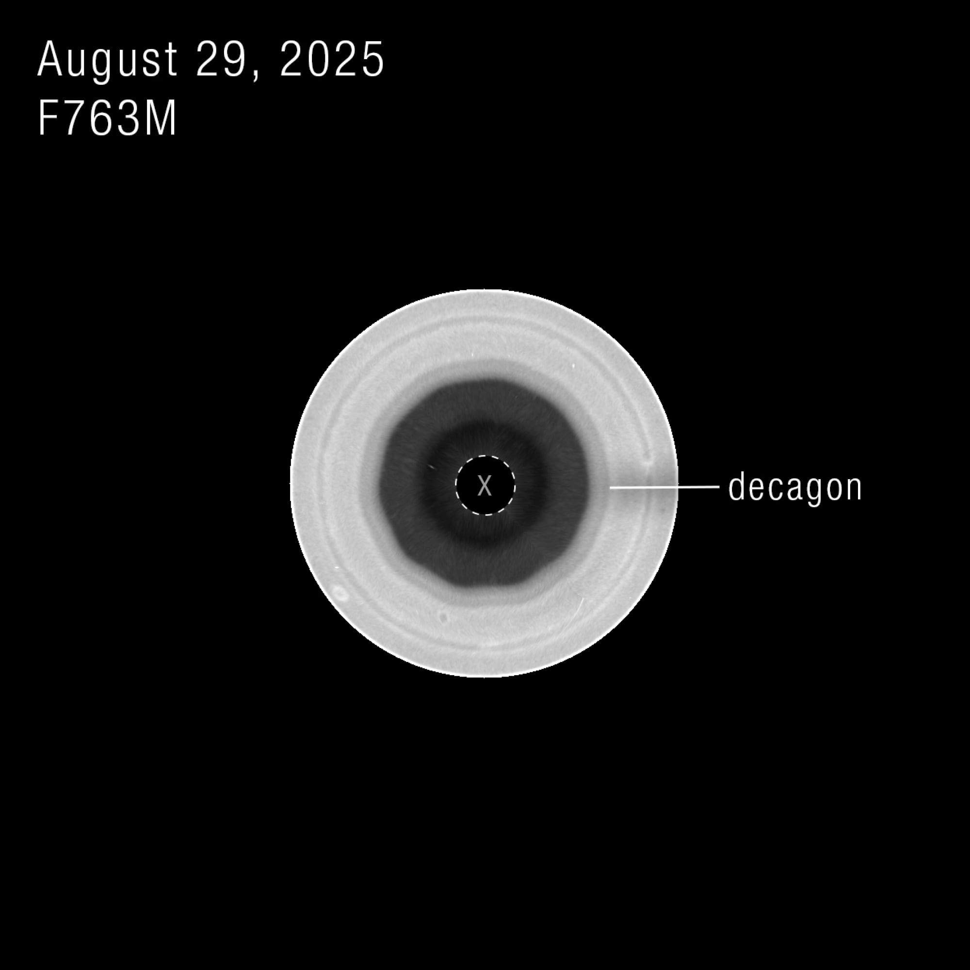 Hubble seeing the decagon on Saturn in a single filter