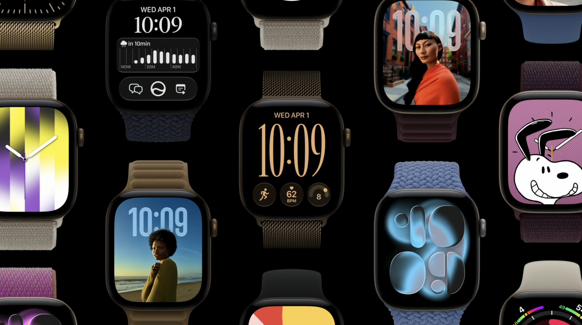 layout of the different watch faces of the Apple Series Watch 12