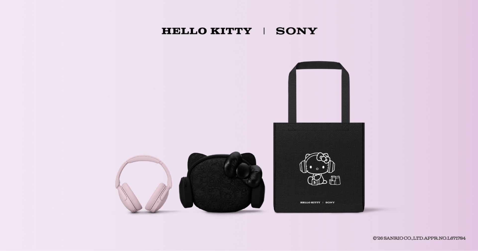 sony x hello kitty headphones, case, and tote