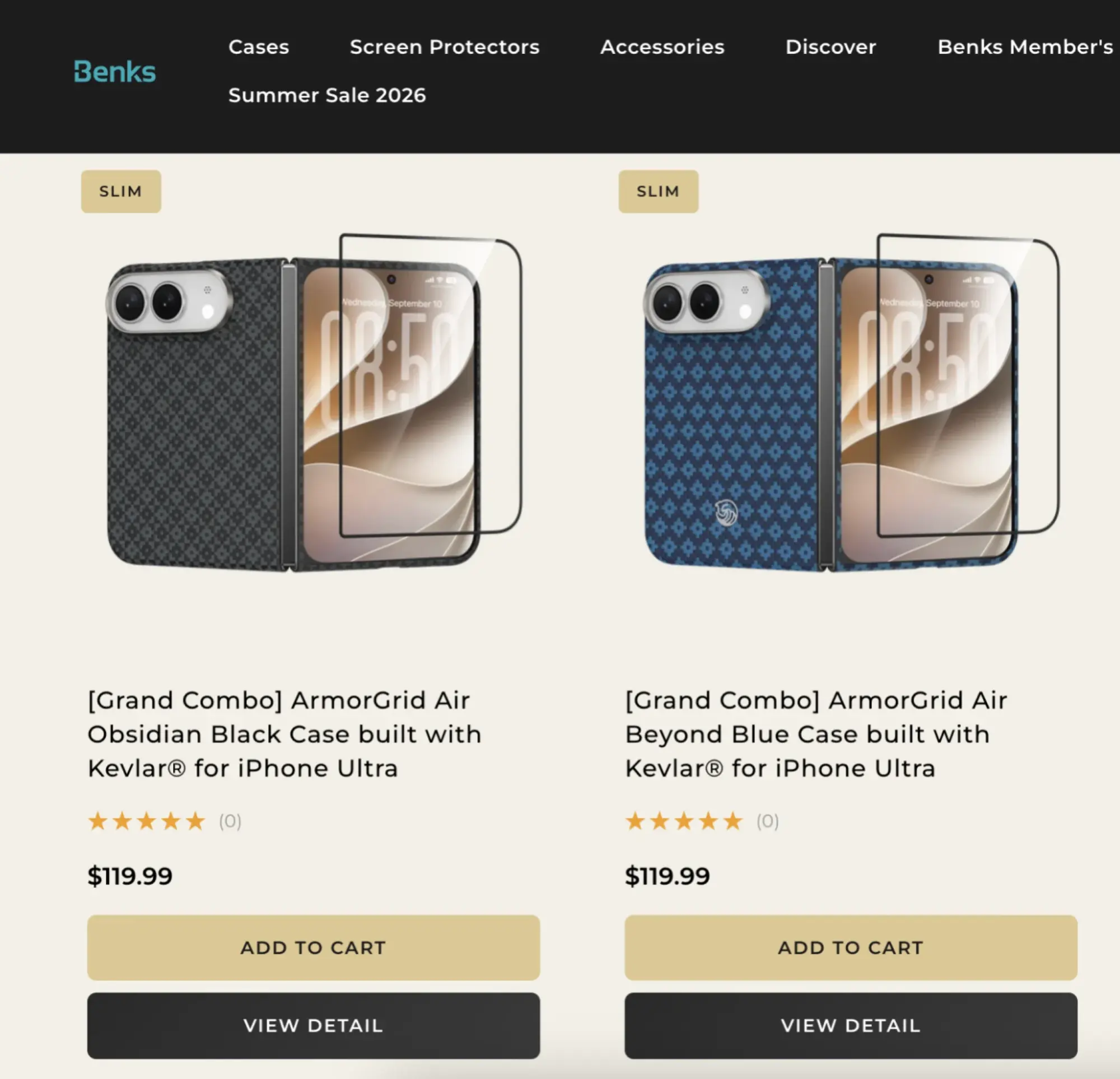 screenshot of benks website showing iphone ultra cases